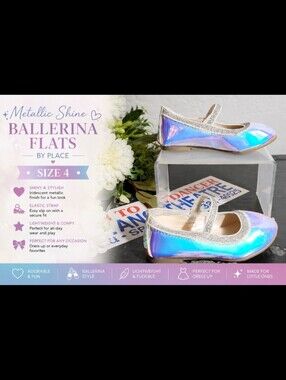 PLACE Metallic Shiny Ballerina Flats Elastic Strap 4